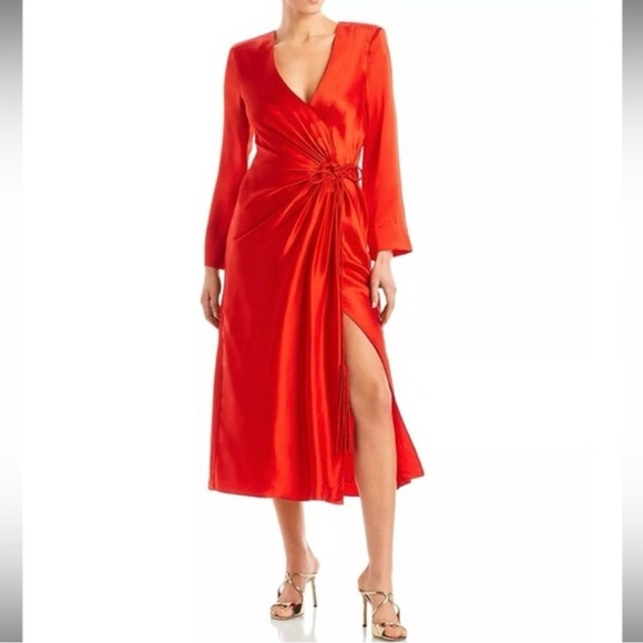 🔥🔥🔥NWT Cinq A Sept Serena Long Sleeve Silk Dress size 14 reg $695 Valentines! - Picture 2 of 9